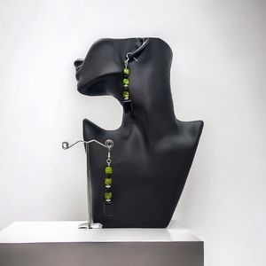 Black onyx and green jasper long dangle stone earrings